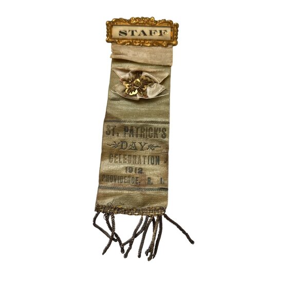 St Patricks day 1912 Staff Ribbon Badge Providence Ri Vintage Celebration Souven - Picture 6 of 15